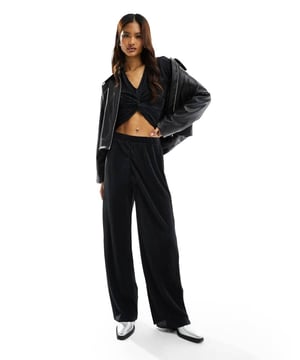 Trousers & Leggings by Pieces Part of a co-ord set Top sold separately High rise Elasticated waistband Wide legSold By: Asos