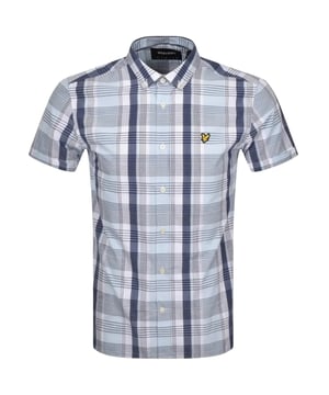 Camisa azul de Lyle and Scott, hecha en Turquía, 100% algodón, corte regular, se ajusta a la talla real, cierre con botones, camisa a cuadros