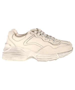 VINTAGE, RRP AS NEW
Luxury with an Edge: Embrace luxury with an edge in the Gucci Distressed Rhyton Sneakers in White Leather. The high-quality leather and distressed finish create a unique juxtaposition of elegance and ruggedness. These sneakers are ideal for individuals who seek a luxurious yet effortlessly laid-back footwear option that makes a statement.

Gucci Distressed Rhyton Sneakers in White Leather
Condition: Very good
Signs of wear: Include Box., Minor markings, Lightly used but very well maintained. Minor mark at soles & creasing, light scuffing at the soles and heels.
Packaging: Box, Dust bag
Color: White | ecru
Material: Leather
Size: EU37.5
Measurements: Heel height: 50; Insole length: 280
SKU: NAPPUGBSH370869W