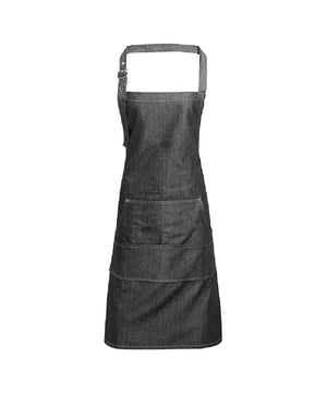 Pack of 2. Denim bib apron with contrast stitching. Adjustable buckle on the neckband. Copper rivets. Four pocket compartments. 86cm long and 72cm wide. Washing Instructions Domestic wash 60c, Industrial laundry 85c. Fabric 70% Cotton, 30% Polyester twill.