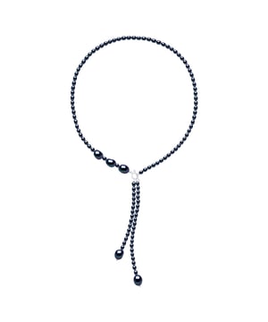 Halskette-Krawatte aus echten Süßwasser-Zuchtperlen, Reiskorn 5 mm und Barock-Perlen 11 mm – FARBE SCHWARZ TAHITI – mit Steckverschluss aus Silber 925 – Halsdrehung 42 cm – Lieferung mit Echtheitszertifikat und internationaler Garantie – HERGESTELLT IN FRANKREICH