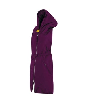 Parajumpers paarse sjaal, 100% polyester, dons gevuld, merklabel, sjaal met capuchon, merkpatch op capuchon, effen paarse sjaal, winterkleding
