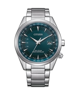 This Citizen  Analogue Watch for Men is the perfect timepiece to wear or to gift. It's Silver 43 mm Round case combined with the comfortable Silver Stainless steel watch band will ensure you enjoy this stunning timepiece without any compromise. Operated by a high quality Eco-Drive movement and water resistant to 10 bars, your watch will keep ticking. This high quality watch has an Eco-drive technology (Recharged by any light source; no need for ever a battery) This Analogue watch has a calendar function: Date , Solar Powered , Radio Controlled , Worldtime and Luminous Hands High quality 21 cm length and 21 mm width Silver Stainless steel strap with a Fold over with push button clasp Case diameter: 43 mm,case thickness: 10 mm, case colour: Silver and dial colour: Blue
