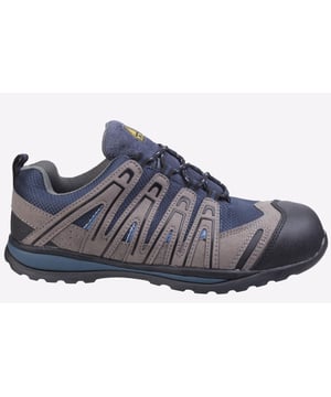 Flexibler und leichter, vollständig metallfreier Sicherheitsschuh aus atmungsaktivem Mesh- und Mikrofaser-Obermaterial, mit Verbundtoekappe, metallfreier Zwischensohle und Gummiaußensohle.  
- Stilvoller blauer Sicherheitsschuh mit Verbundtoekappe und Zwischensohlenschutz  
- Atmungsaktives Mesh-Obermaterial mit grauen Mikrofaserüberzügen  
- Textil-Schlaufenschnürsystem  
- Gepolstertes Textilfutter mit gepolstertem Kragen und Zunge  
- Verbundtoekappe und Zwischensohle bieten leichten Schutz  
- Antistatische und energieabsorbierende Ferse  
- Durchdringungswiderstand bis 1100 Newton  
- Entspricht der Sicherheitsstandards EN ISO 20345:2011