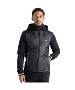 Hybrid design. Recycled waterproof and breathable softshell woven fabric - ILus D-Lab. Baffled front body panels for extra warmth. Recycled high warmth padding - ILoft Ecofill. Polyester ripstop woven fabric to front body panel and collar. Detachable hood with drawcord adjusters. Ribbed cuffs and hem. 2 zipped lower pockets.