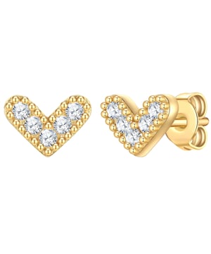 Are you looking for delicate romantic jewelry with a touch of glamour? Then these heart stud earrings from the Rafaela Donata label are the new stars in your jewelry box. Made from 925 sterling silver and refined with classic yellow gold, seamlessly aligned prongs form a stylish frame for five sparkling zirconia crystals. The delicate earrings delight all fans of warm, shiny gold accessories and go well with many outfits, from casual jeans to office looks to festive evening dresses. Comfortable plug-in fasteners are easy to use and ensure quick putting on and taking off.