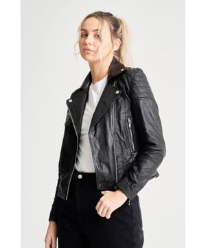 Barney's originals leather biker jacket with shoulder quilting detail 2025