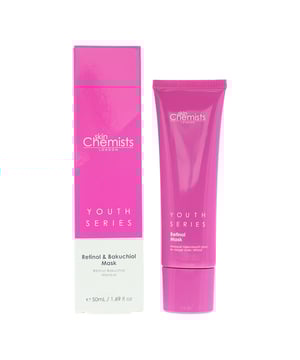 Skin Chemists Youth Series Retinol and Bakuchiol Mask is a powerful and innovative skincare treatment designed to rejuvenate and revitalise the complexion. Infused with a dynamic combination of Retinol and Bakuchiol, this mask provides a dual-action approach, offering the benefits of both traditional retinoids and a natural alternative. Retinol, a potent form of Vitamin A, is well-known for its ability to promote collagen production, increase skin cell turnover, and reduce the appearance of fine lines and wrinkles. Bakuchiol, derived from the Babchi plant, offers a gentle yet effective alternative to Retinol, providing similar anti-aging benefits without the potential irritation or sensitivity. The creamy, indulgent texture of this mask envelops the skin, creating a spa-like experience. It deeply penetrates to infuse essential nutrients, encouraging the skin's natural regeneration process. Over time, this leads to a smoother, firmer, and more supple complexion. The Retinol and Bakuchiol Mask is also fortified with a blend of natural botanical extracts and skin-loving ingredients, providing additional antioxidant protection and supporting the skin's natural barrier function. It creates a shield against environmental stressors, helping to preserve a youthful, healthy appearance.This mask is suitable for all skin types, making it an essential addition to any anti-aging skincare regimen.