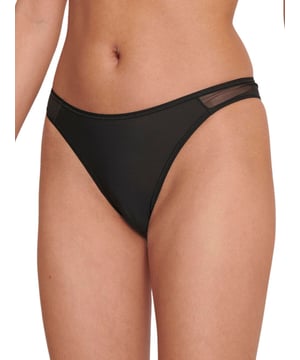 Sloggi Soft ADAPT Tiny Tanga Briefs. Tanga style briefs with super-soft microfibre fabric and sheer mesh panel detailing. This product is recommended as hand wash only.