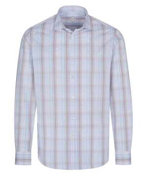 100% algodón; camiseta de Pal Zileri;  Modelo: O370G31S---50752 38;  Mano de obra de alta calidad;  100% algodón suave;  Muy ajustado a la figura;  collar de tiburón;  Tapeta de botones con 7 botones;  puños deportivos;  Detalles del logotipo de Pal Zileri