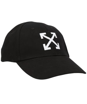 Gebroken witte baseballpet, 100% katoen, verstelbare achterkant, groot pijllogo met merknaam, zwarte pet
