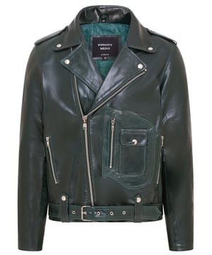 This iconic Brando-style leather jacket combines timeless design with modern functionality. Crafted from premium cowhide, it features an asymmetric YKK zip front and wide studded lapels for a classic biker look. Designed for both style and comfort, the jacket offers multiple adjustable features and practical storage options, making it a versatile addition to any wardrobe.

Premium cowhide leather in a classic Brando design
Asymmetric YKK zip closure for a stylish edge
Adjustable waist belt for a tailored fit
Zipped gauntlet cuffs for a customizable feel
Wide notch lapels with stud detailing
Multiple exterior zip and stud-fastened pockets
Integrated lining pockets for added convenience
Available in a variety of colors to suit all tastes