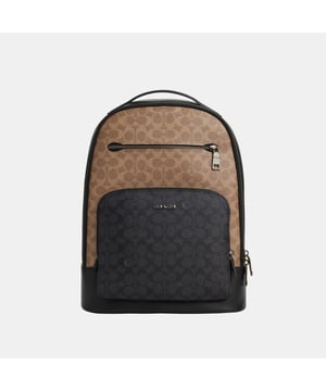 Ethan Backpack in Blocked Signature Canvas, Laptop compartment with zip closure
 Luggage sleeve, Two credit card slots
 Two pen pockets
 Attached strap with dogleash clip
 Inside zip and multifunction pockets
 Inside tech sleeve, Outside zip and open pockets,  Length: 32.00 cm,  Width: 13.50 cm,  Height: 42.00 cm