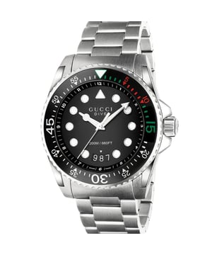 Brand GUCCIWater Resistant 200 MetresMovement QuartzCase Material Stainless SteelDial Colour BlackStrap Material Stainless SteelDiameter 45mm