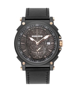 Police PL15728JSB.02 - Reloj para hombre cuarzo acero inoxidable• material: acero inoxidable• cristal: minèral• pulsera: cuero• correa: gris• resistencia al agua: 50 m (5 ATM)• tamaño de la caja: 48 mm