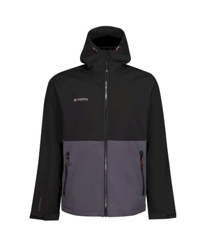 Material: 96% Polyester, 4% Elasthan. Gewebe: Softshell. Design: Kontrast, Logo, Paneel. Leichtgewicht, Zuglasche. Stoff-Technologie: Dehnbar, Wasserabweisend, Winddicht. Ausschnitt: Hoher Halsausschnitt, Kapuze. Manschette: Klettverschluss, Stretchbündchen. Ärmel-Typ: Lang-Ärmel, Raglan. Kapuzen-Merkmale: Kordelzug. Taschen: 2 Reißverschluss-Taschen. Verschluss: Durchgehender Reißverschluss. Saum: Stretch-Bindung.