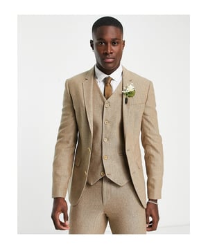 ASOS DESIGN super skinny double breasted suit jacket in stone