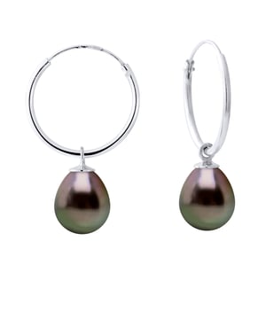 Ohrringe aus Weißgold 375 und echter Tahiti-Perle Birnenform 8-9 mm , 0,31 in Hoop Earrings of - Unser Schmuck wird in Frankreich hergestellt und wird in einer Geschenkbox geliefert, begleitet von einem Echtheitszertifikat und internationaler Garantie