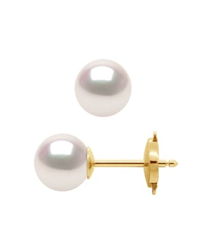 Oorbellen - Yellow Gold 750 duizendste - Akoya gekweekte parels van gecertificeerde JAPANSE - rond 7-8 mm - LUSTER excellent / EAST witroze - Veiligheid Comfort systeem - Wordt geleverd in een koffer met een certificaat van echtheid en een internationale garantie - Al onze sieraden zijn In Frankrijk.