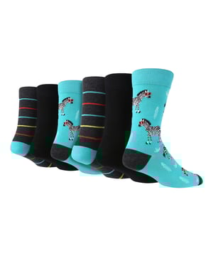 Inject a burst of vibrant style into your sock collection with these exciting triple packs of Wildfeet Novelty Patterned Cotton Socks. Each pack is a delightful mix of funky and eye-catching patterns, ensuring that every day brings a new and exciting sock adventure. Designed to bring a touch of novelty and uniqueness to your wardrobe, these socks feature a captivating combination of unconventional and eye-catching designs, complemented by timeless and vibrant patterns. Choose from 3 fun designs: Nautical, Toucan and Zebra. Not only are these socks a stylish accessory, but they also make a delightful gift idea for men. Whether you're treating yourself or surprising someone special, these sets are sure to bring a smile to their face. Made from high-quality cotton, these socks offer both comfort and durability, making them perfect for everyday wear. These fine gauge-knitted men’s Wildfeet socks are soft and breathable, made in a crew leg length with deep elastic rib cuffs. The card packaging that the socks come on has been made sustainably, using paper from recycled waste packaging. Wild Feet is a range of socks featuring cool designs, cute motifs and great sport styles - Choose from a range of styles for men and ladies, from ankle to trainer socks. There are even novelty and funky styles available! They come in one size Men’s 6-11 UK, are made from 62% Cotton, 31% Polyamide, 5% Polyester, 2% Elastane and are machine washable.
