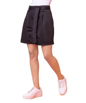 Belt Detail Turn Up Shorts from Roman. Give warm weather looks a utilitarian edge with these woven shorts. This flattering high-waisted style features functional side pockets, zipper fly closure and turn up leg detail combined with a feminine tie belt. An easy-to-wear wardrobe staple that is timeless and effortless in style, paired with just a simple body top or your favourite vest and light blazer and pumps for a chic and fashionable look with ease.