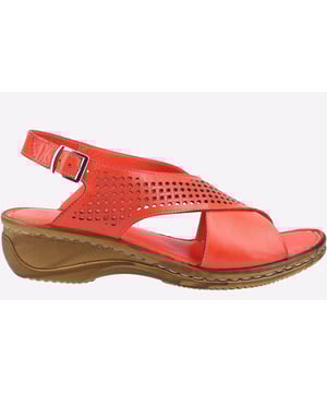 Open toe smooth leather sandal with rear buckle, lightweight TPU wedge sole and beautiful embossed detailing
- Leather upper with embossed and perforated design
- Buckle up fastening
- Comfortable open toe and back style
- 45mm low wedge heel