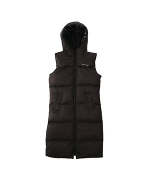Girls Money Long Gilet Jacket in black.- Hooded neck.- Sleeveless.- Full zip fastening.- Side pockets.- Padded.- Logo on front.- Body: 100% Nylon. Lining: 100% Polyester. Padding: 100% Polyester.- Ref: MY5K125447