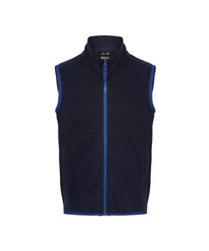 Gewebetechnik: Leicht, Schnelltrockend. Recyceltes Polyester. Gewebe: Gebürstet, Micro-Vlies. Design: Mit Kontrastborte. GSM (Gramm pro Quadratmeter): 170. Reißverschluss. eine Seite mit Anti/Pilling, eine Seite angerauht, Mit Stretch. Taschenart: Zwei Taschen unten, Reißverschluss. Futterstoff: Fleece. Weiter Stehkragen. Ärmellos.