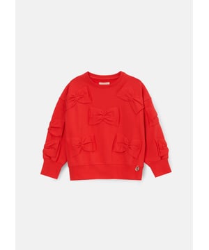 Un-bow-lievable! You are going to love our new supersoft sweat in rich crimson   with self jersey bows. Looks inc ible pai  with our tartan mesh skirt. Take a bow….