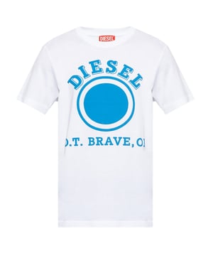 Wit T-shirt met korte mouwen, Diesel-branding, T-shirt met ronde hals, normale pasvorm, maat valt normaal, 100% katoen, wit T-shirt