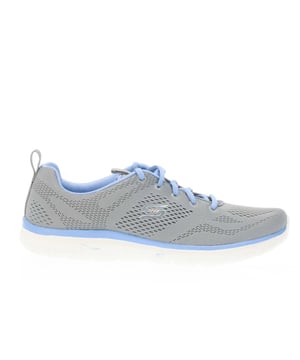 Dames Skechers Virtue - Kind Favor Trainers in grijs - blauw.- Engineered mesh bovenwerk.- Vetersluiting.- Skechers Memory Foam™ dempende comfort binnenzool.- Skechers® logodetail.- Flexibele tractie buitenzool.- Ref: 104412GYBL