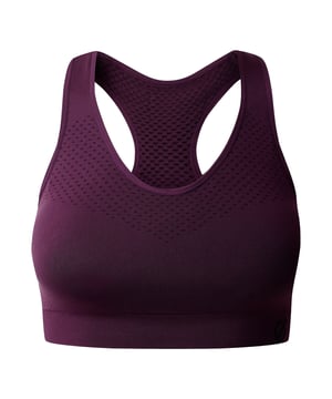 Material: Elastane, Nylon, Polyamide, Polyester. Fabric: Mesh, Q-Wic, Stretch. Design: Logo, Plain. Fabric Technology: Antibacterial, Moisture Wicking, Quick Dry, SeamSmart Technology. Medium Support, Removable Padded Cups, Seamless, Shaped Cups. Back Style: Racerback. Neckline: Scoop. XS: 27 in. S: 29 in. M: 31 in. L: 32 in. XL: 34 in.