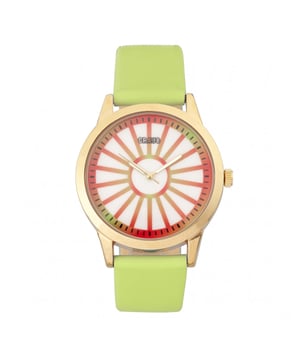 Polished Alloy Case; Japanese Quartz Movement; Non-Glare Scratch-Resistant Mineral Crystal; Logo-Engraved Stainless Steel Caseback; Leatherette Strap; Logo-Engraved Stainless Steel Clasp; 41mm Case Diameter; 3ATM Water Resistance;