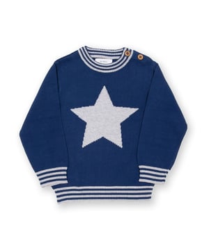 As its name suggests, this jumper really is a little superstar! Stylish and practical with a star intarsia taking centre stage on classic navy blue. Made with a super-soft organic cotton knit for extra comfort on those chillier days.