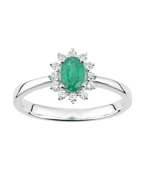 Oro blanco de 18 quilates (750): 2,19 g; # Diamante: 0,15 quilates; # Esmeralda: 0.49ct