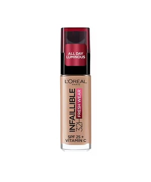 Meet L'Oreal Paris Infallible 32H Fresh wear foundation, with vitamin C. A full coverage yet lightweight foundation. It's transfer-proof and water-proof so you get more from your makeup. The innovative oxygen technology gives a lightweight feel whilst the ultra - stretchable formula ensures full coverage application - so a little goes a long way. Life doesn't compromise, so now your makeup doesn't either. SPF 25.