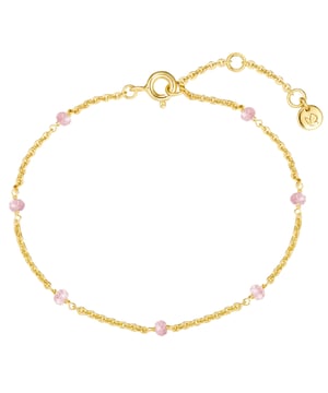 Do you like wearing special accessories and can never decide between gemstones and precious metals? Then the material mix of this bracelet from the Glanzstücken München label is designed for you: The delicate anchor chain made of yellow gold-plated sterling silver is set with precisely faceted kunzite beads - a healing stone that not only looks enchanting, but also symbolizes love, vitality and joy of life. Whether as a gift for yourself or for a loved one: the bracelet is a companion with a deeper meaning and a stylish eye-catcher on the wrist. An extension chain with a spring ring clasp ensures high wearing comfort.