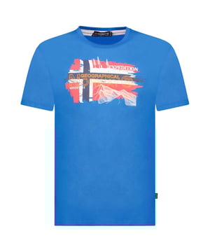 Camiseta de manga corta Geographical Norway.  
Cuello redondo con acabado acanalado.  
Impresión de la marca en el frente.  
Impresión de la marca en una manga.  
Costuras visibles en tono.  
Composición: 100% algodón  
Cuidado:  
Lavar a una temperatura máxima de 30º.  
No planchar.  
No usar secadora.  
No usar blanqueador.  
No limpiar en seco.