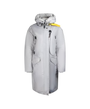Blijf warm en stijlvol in de Parajumpers Silver Jacket. Deze luxe jas is gemaakt van lichtgewicht, geisoleerde stof die warmte vasthoudt en beschermt tegen de elementen. Geef stijl niet op voor comfort - maak een statement!, Vulling: 90% eendendons, 10% eendenveren, Bovenmateriaal: 100% polyamide, Regular Fit, Ritssluiting, Zilver, Lange jas, Zilveren jas