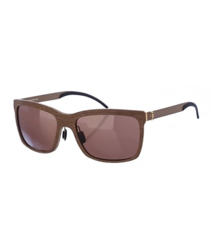Gafas de sol con montura de acetato efecto madera. 
Color Marrón-cava
Forma rectangular.
Lentes de color Marron
Patillas de fino acero extremadamente flexible de solo 0,5 mm de grosor, acabadas en acetato.
100% Protección UV. 
Cristales antirreflejo. 

Medidas:
 Alto lente: 40 mm. Ancho lente:58 mm. Puente: 18 mm. Patillas: 140 mm.

Limpiar las gafas con agua y jabón.
- No utilice paños sucios o abrasivos, que puedan alterar las características de los filtros.
- Utilice solo accesorios y repuestos originales.

Incluye: Todos nuestros productos se envían en el interior de su estuche original.