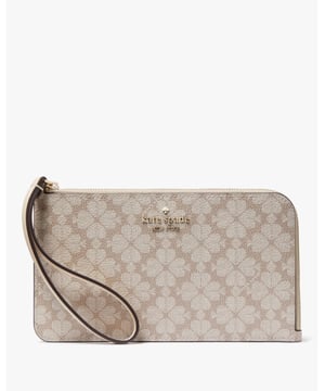 It’S True, This Petite Accessory Has The Perfect Space For Money And Cards. But Feel Free To Throw In Your Lipstick And Chocolate Stash As Well., Lucy Spade Flower Pvc Medium L-Zip Wristlet, Metal Pinmount Logo, 3 Credit Card Slots, Slip Pocket,  Length: 20.00 Cm,  Width: 2.00 Cm,  Height: 12.00 Cm