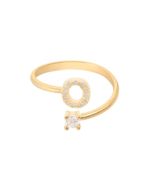Design:This simple but beautifully styled initial letter ring is perfect for those who covet delicate jewellery with a hint of sparkle offering a sophisticated finishing touch to any outfit.Pretty and petite, this initial ring features an open band, which allows for slight adjustability with sizing. The opening is designed to be on top of your finger, where your zircon adorned monogram is on one side and a single larger cubic zirconia resides on the other.What can be more personal than a name? Give this initial ring as the perfect personalised birthday gift.This ring is made as an average size 6 (M) with a small amount of flexibility, that can easily be squeezed or opened very gently, to allow for a better fit.This ring looks great stacked with other rings.  Materials:Handcrafted using 925 sterling silver, dipped in 22ct gold. White cubic zirconia.Style Notes:Personalised birthday gift ideas. Bridesmaid gifts. Simple everyday styling.Dimensions:One size only (average size 6 (M) with slight flexibility)Packaging:This item is presented in a Latelita London signature jewellery box.Care Instructions:To maintain your jewellery, wipe gently with a damp cloth that is soft and clean. Do not soak in water. Avoid contact with soaps, detergents, perfume or hair spray.