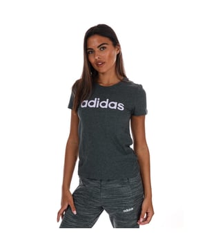 Womens adidas Essentials Linear Slim T- shirt in charcoal marl.- Ribbed crew neck.- Short sleeves.- adidas linear logo printed to chest.- Slim fit.- 100% Cotton. Machine washable.- Ref: FM6422