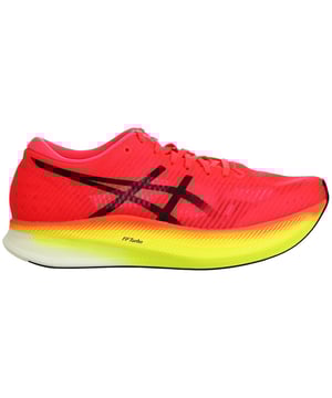 The ASICS MetaSpeed Sky Men's Running Trainers are a pinnacle of innovation and performance engineering, designed to provide elite-level athletes and serious runners with a competitive edge. These trainers are engineered to optimize speed and efficiency, offering advanced technologies to help you reach new heights in your running pursuits. Here's an in-depth look at the key features of the ASICS MetaSpeed Sky Men's Running Trainers:

Key Features:

 Carbon Fiber Plate:  The standout feature of the MetaSpeed Sky trainers is the carbon fiber plate embedded in the midsole. This plate enhances running efficiency by providing a propulsive effect, allowing you to maintain speed with less effort. It also helps reduce the risk of energy loss during toe-off.

 FlyteFoam Blast Turbo Midsole:  The FlyteFoam Blast Turbo midsole provides lightweight cushioning and excellent energy return. It reduces the overall weight of the shoe while maintaining responsiveness, allowing for a dynamic and efficient running experience.

 Gel Cushioning Technology:  These trainers feature Gel cushioning technology in the rearfoot to absorb shock upon impact, reducing the risk of impact-related injuries during your runs.

 Engineered Mesh Upper:  The upper of the shoe is constructed with an engineered mesh material that offers optimal breathability and adapts to the shape of your foot for a secure and comfortable fit. This minimizes the risk of chafing and discomfort during extended runs.

 OrthoLite X-55 Sockliner:  The OrthoLite X-55 sockliner enhances cushioning, moisture management, and breathability. It can be removed if you prefer to use custom orthotics.

 AHAR Rubber Outsole:  The ASICS High Abrasion Rubber (AHAR) outsole is strategically placed in high-wear areas to enhance the shoe's overall durability. It provides excellent traction on various surfaces, ensuring stability during runs.

 MetaClutch Technology:  The MetaClutch technology offers an external heel counter that enhances heel support and ensures a secure fit, reducing the risk of heel slippage.

 Lightweight Design:  The MetaSpeed Sky trainers are designed with a lightweight construction, reducing the overall weight of the shoe and enhancing your running efficiency.

 Stylish Design:  These trainers offer a modern and sleek design, making them not only functional but also fashionable. They come in a variety of color options to suit your personal style.

The ASICS MetaSpeed Sky Men's Running Trainers are a top choice for elite runners and serious athletes looking to gain a competitive edge in their racing and training. Whether you're competing in marathons, pushing your limits on the track, or seeking the finest in speed-focused running shoes, these trainers provide the perfect blend of performance and style. With their innovative technologies and lightweight design, you can experience enhanced speed and efficiency, allowing you to achieve your running goals at a higher level.