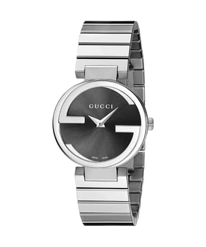 Item: Brand: GucciGender: WomenMPN: YA133502UPC: 731903331860EAN: 0731903331860Age Group: Adult Case: Case Material: Stainless SteelCase Color: SilverCase Size: 29 mmWatch Shape: Round Dial: Face Color: BlackDisplay: Analog Movement: Movement: Quartz Band: Band Material: Stainless SteelBand Type: BraceletStrap Color: Silver Additional Information: Style: CasualWater Resistant: 50 meters