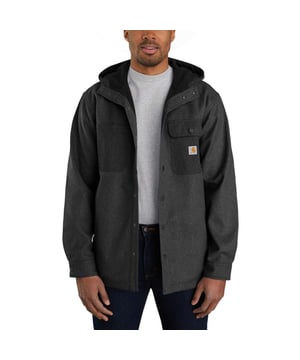 *Sizing Note* Carhartt are more generously sized, you may need to consider dropping down a size from your traditional workwear clothing. Relaxed fit. 13.3 oz/yd2 - 451 gsm. 100% Polyester. Bonded Windfighter Fleece. Rain Defender - Durable Water repellent finish. Wind Fighter - Tames the wind. Attached three-piece hood with adjustable draw cord. Two mitered chest pockets with secure left snap flap pocket. Two front hand warmer pockets. Snap front closure. Two snap adjustable cuffs with extended placket. Triple stitched main seams.