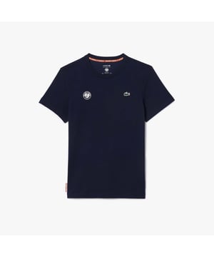 Mens Lacoste Sport Ultra-Dry Sport Roland Garros Edition Tennis T-shirt - Organic cotton jersey fabric - Regular fit  straight cut  - Crew neck - Co-branded neck trim - Silicone crocodile on chest - Ref: TH8309-166