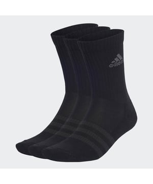 From daily training to the big occasions, adidas crew length socks keep you moving comfortably. They wrap around the arches of your feet and cushion high-pressure areas at the heels and toes. So you stay focused on performance, whether you're running, lifting or playing sports.A minimum of 70% of this product is a blend of recycled and renewable materials.  - Crew length - 62% cotton, 36% recycled polyester, 1% elastane, 1% recycled nylon - Three pairs per pack - Cushioned soles including in toe and heel - Arch support - Linked toe seams  Shipped by adidas