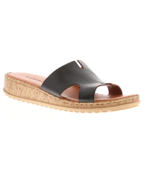 Sandalias Hush Puppies Eloise negras para mujer, fabricadas en piel y suela de goma. Incluyen: plantilla acolchada, parte superior de piel suave y tacón de 4 cm.