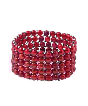 Bracelet 5 Rows of Real Freshwater Pearls - 4 mm - COLOR CHERRY - Length adjustable from 14 to 18 cm - Delivered with Certificate of Authenticity and International Guarantee - MADE IN FRANCE